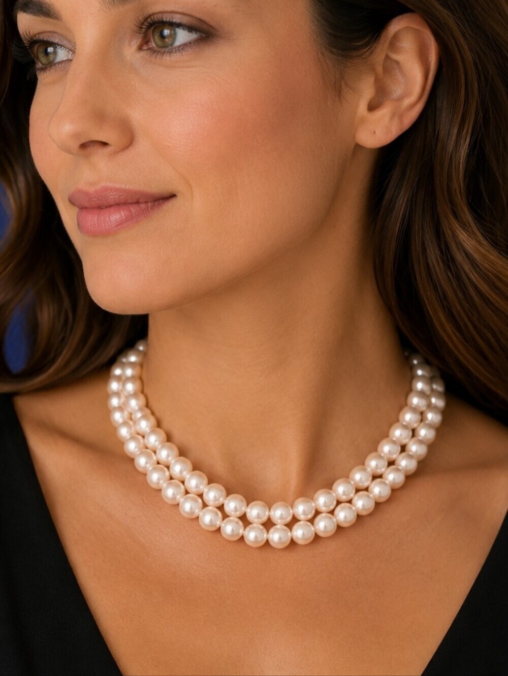 VTG RICHELIEU Light Pink Faux Pearl Double Strand Audrey Hepburn Choker Necklace